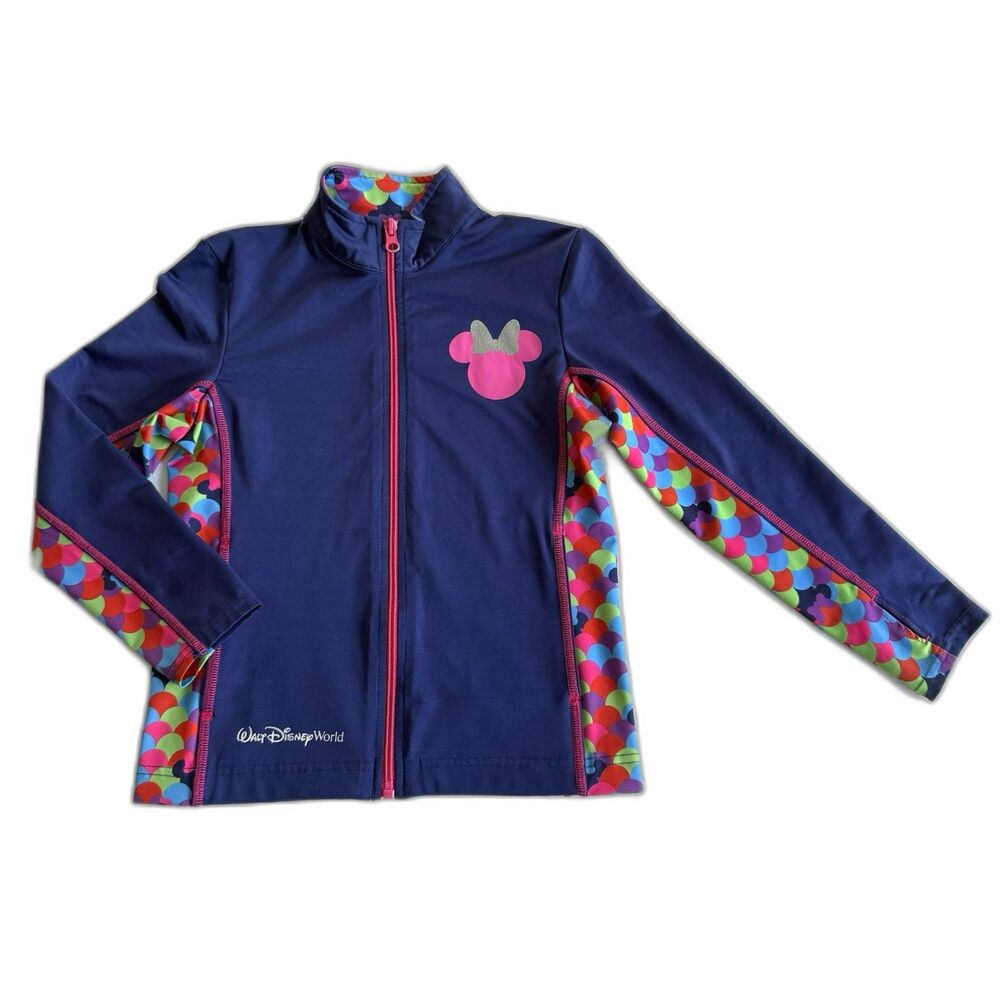 Girls Minnie Mouse Track Jacket Disney World Parks Rainbow Dot Zip Sz Small 6/7